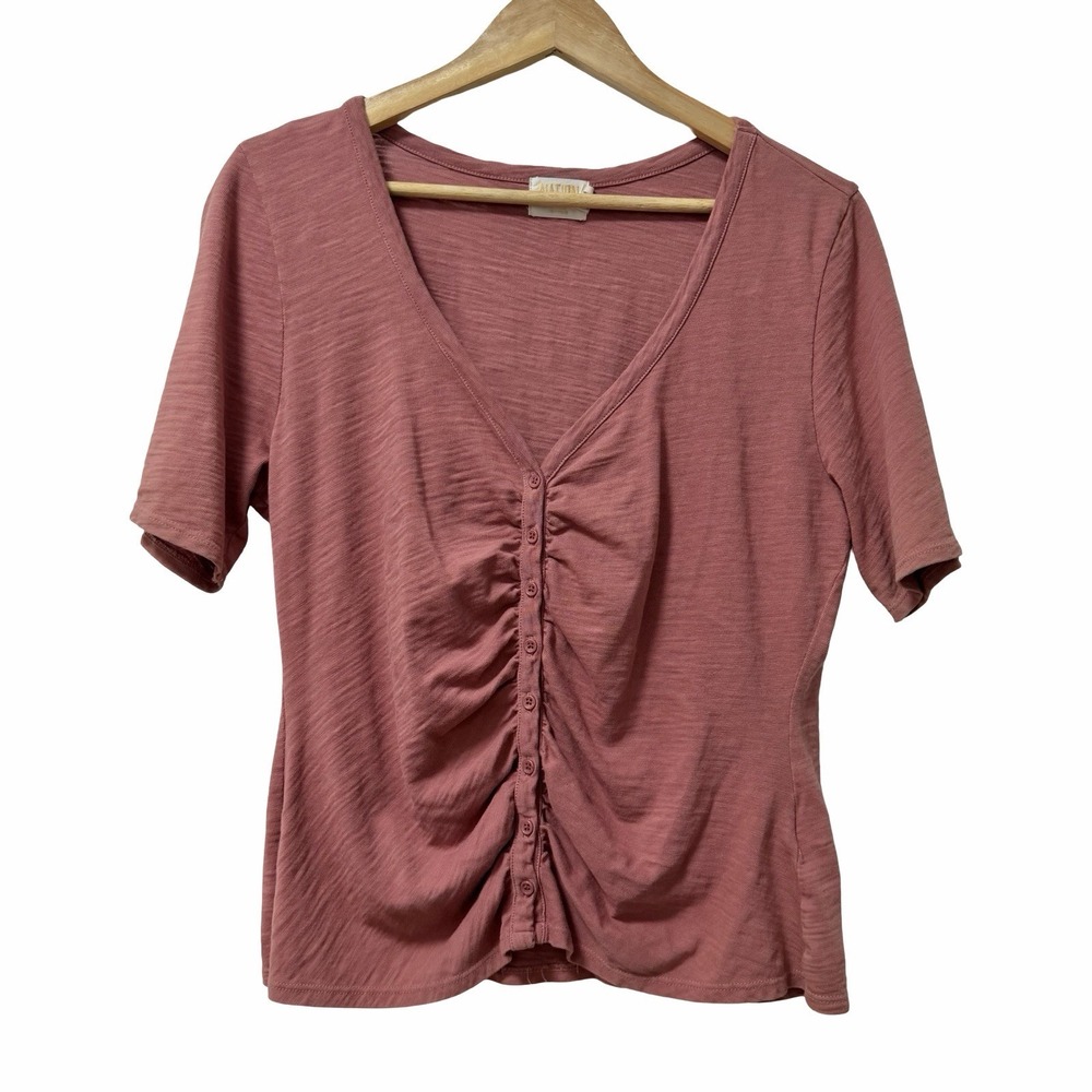Nation LTD Carlotta Cotton V Neck Button Up Top Size XL Rose Pink Capsule Casual
